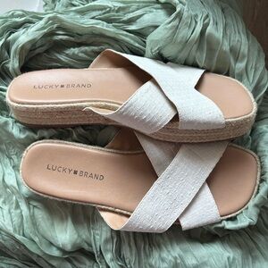 Lucky Brand White Crisscross Slide Sandals